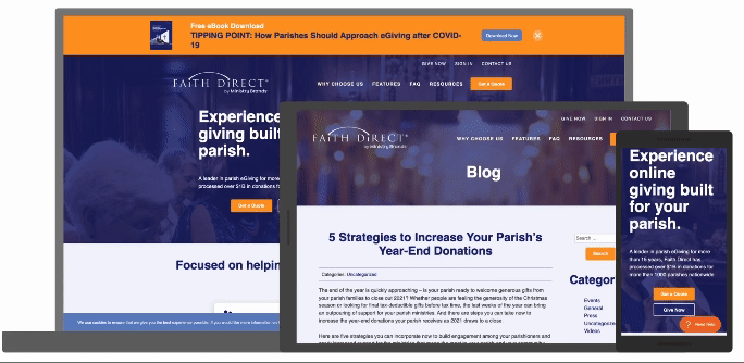 A looping gif of the FaithDirect website
