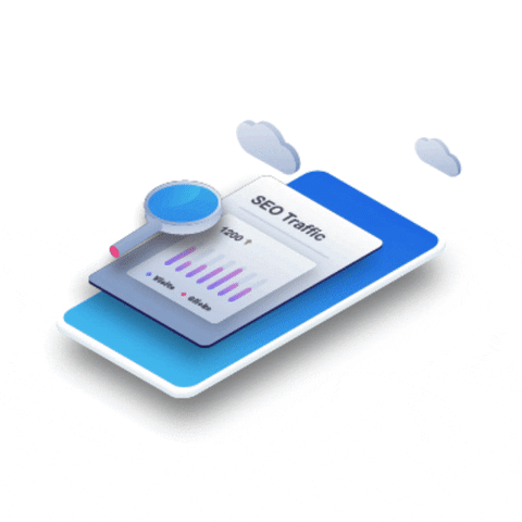 Magnifying glass sweeping back and forth over SEO analysis