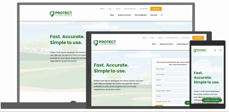 A looping gif of the ProtectYouthSports website